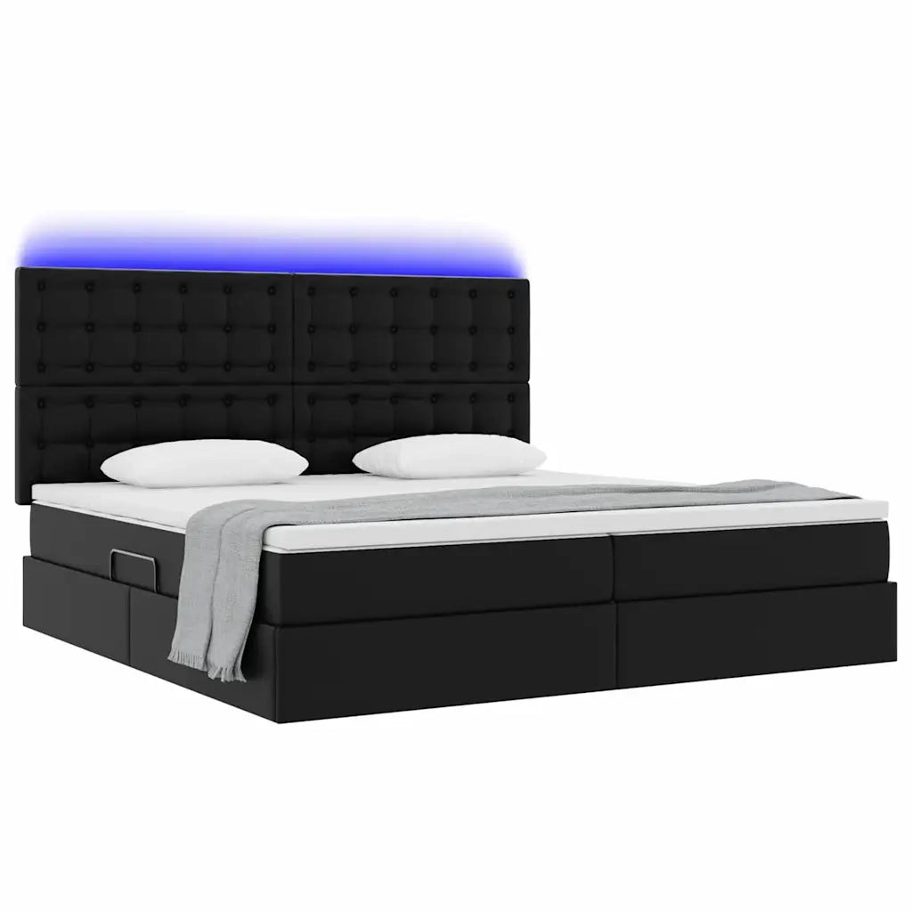Letto con contenitore e LED Nero 200 x 200 cm Pelle Sintetica