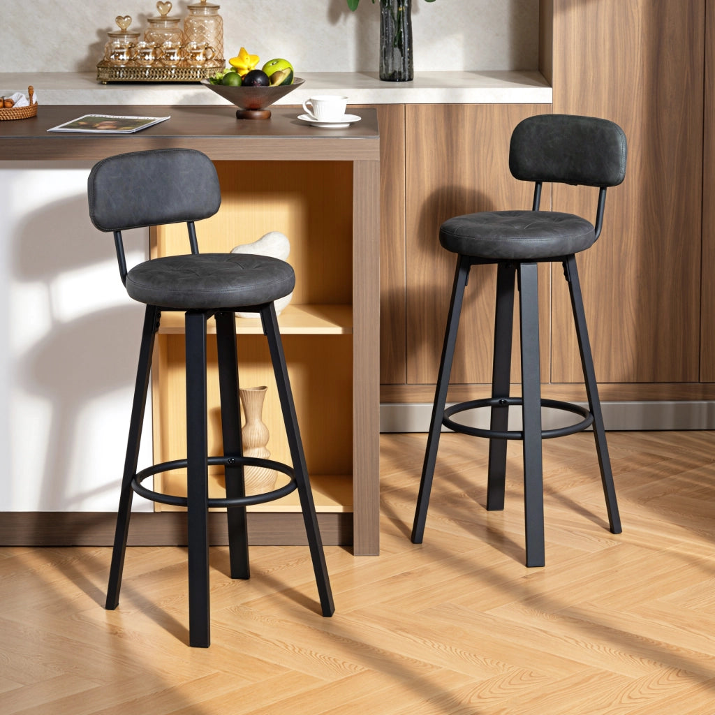 Sgabelli Alti da Cucina Girevoli Set 2 Pezzi ¨C Xylo ¨C Imbottiti PU Grigio Scuro con Schienale e Poggiapiedi