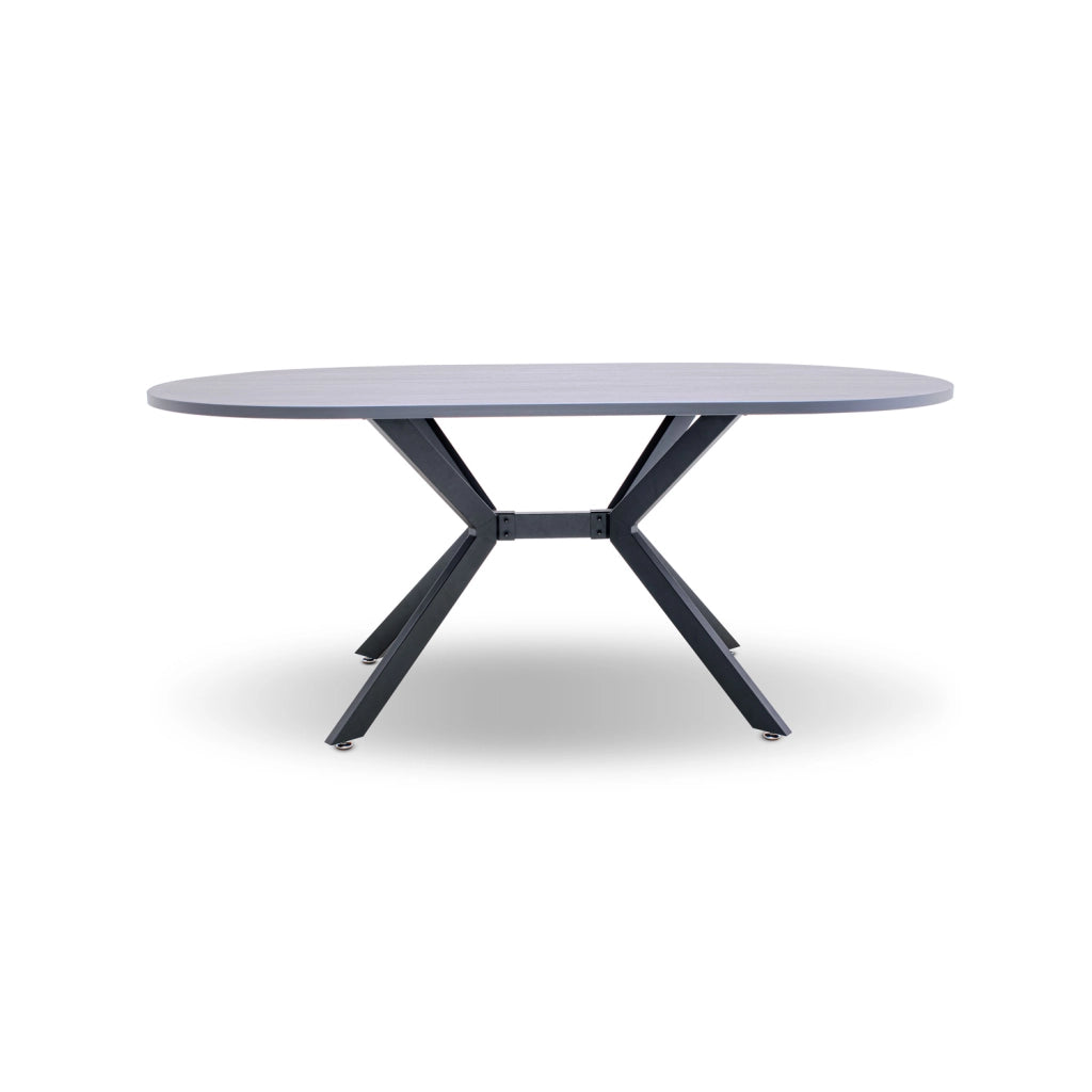 Marui - Tavolo da pranzo ovale in legno e metallo con piede centrale Ashi 180x100 cm - grigio effetto legno