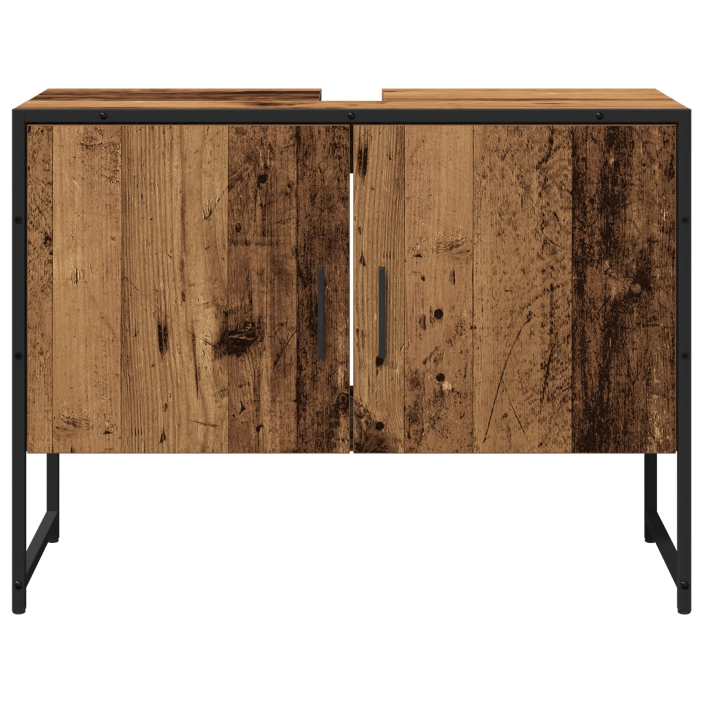 Set di mobili da bagno 2 pezzi in legno vecchio e legno ingegnerizzato