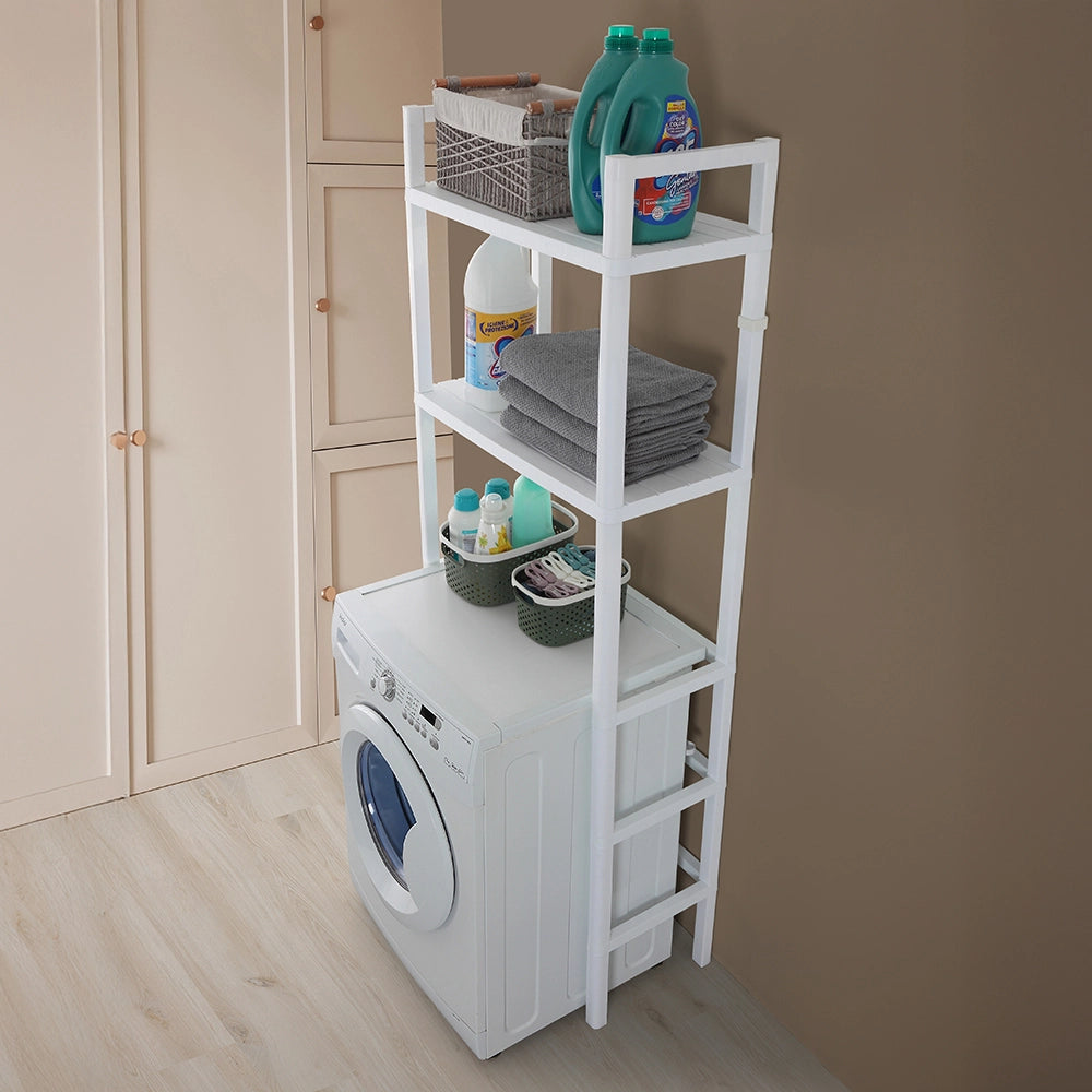 Scaffale sopra lavatrice in plastica bianco con 2 ripiani in kit di montaggio Buzz