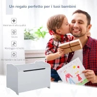 Cassapanca Portagiochi in Legno, Panca Contenitore per Cameretta Coperchio con Pistone Pneumatico, 60x40x48cm, Grigio