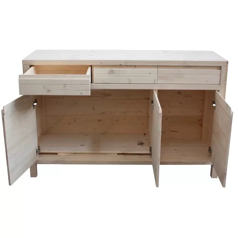 Credenza 3 porte 3 cassetti legno massello di abete grezzo 150x50x95 (3321) - Mobili 2G
