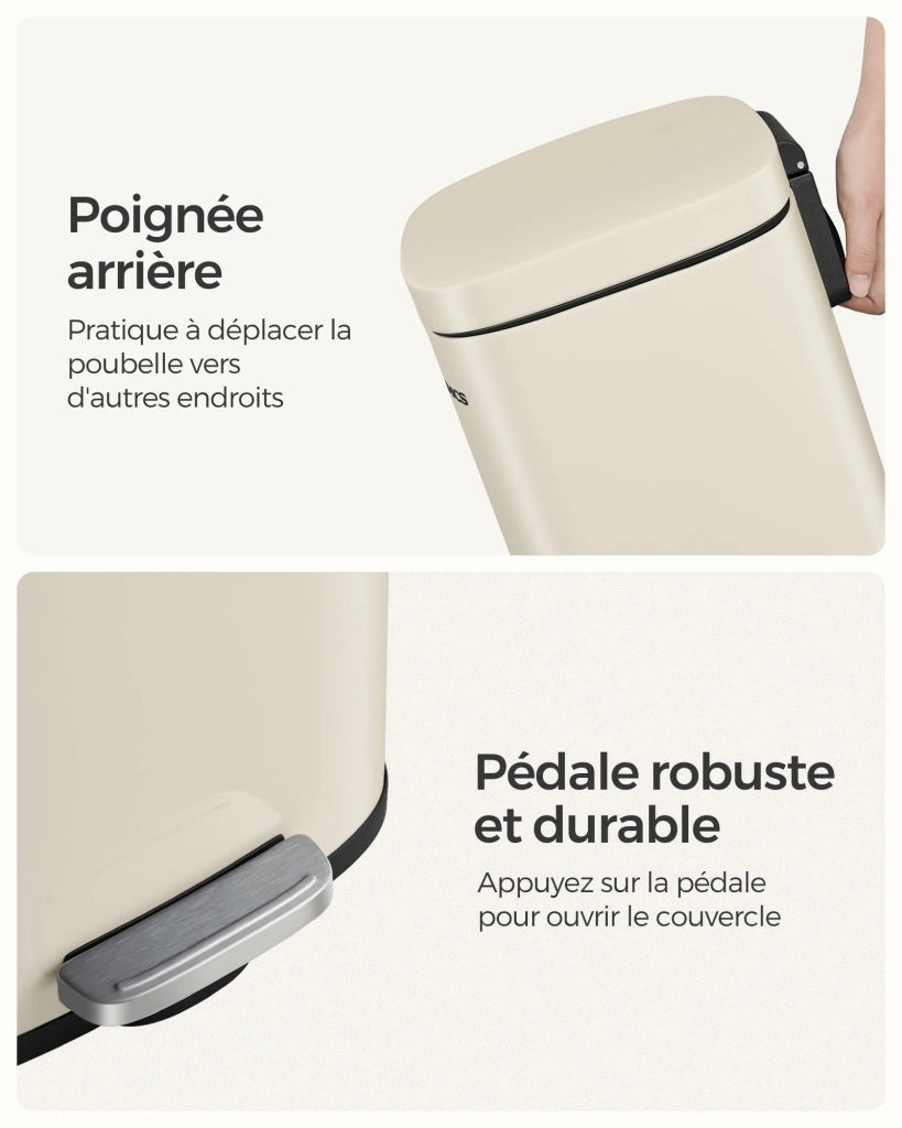 Pattumiera a pedale in acciaio inox con secchio interno in plastica capacità 30 litri coperchio con chiusura ammortizzata antiodore beige 12_0007203
