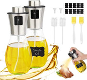 Doppio contenitore per oli da cucina, flaconi in vetro da 2x200 ml, pennello per oli da cucina, pennello per olio d'oliva, pennello per oli da cucina per frittura ad aria.