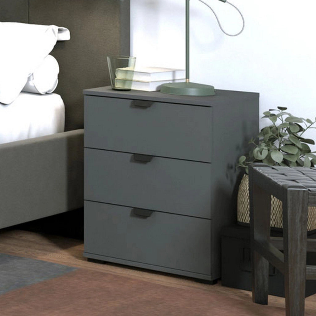 Talana, Comodino 3 Cassetti, 45x40x63h cm Nero Antracite