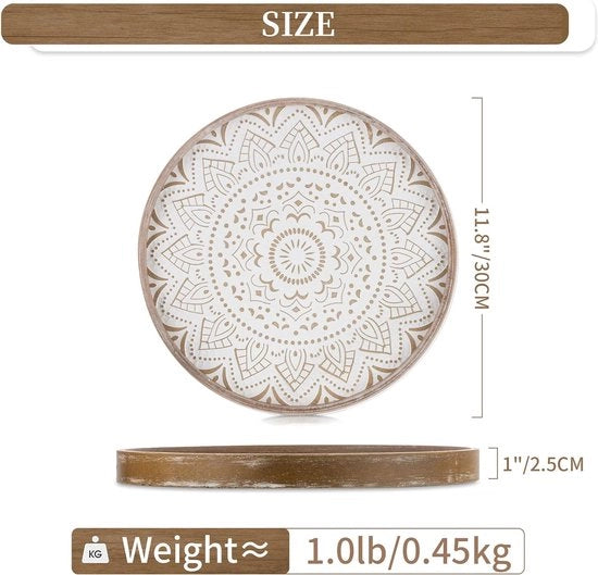 Decorativo piatto da caffè a forma circolare: piatto da tavola rustico decor centro piatto di legno circolare piatti da tavola per davanzale piatti da tavola bohemien piatti da tavola ottomani per casa, marrone