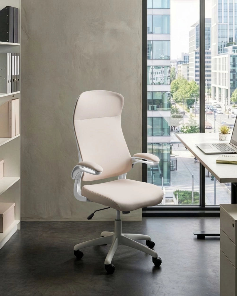 Sedia da ufficio girevole con altezza regolabile inclinabile rivestimento in tessuto beige