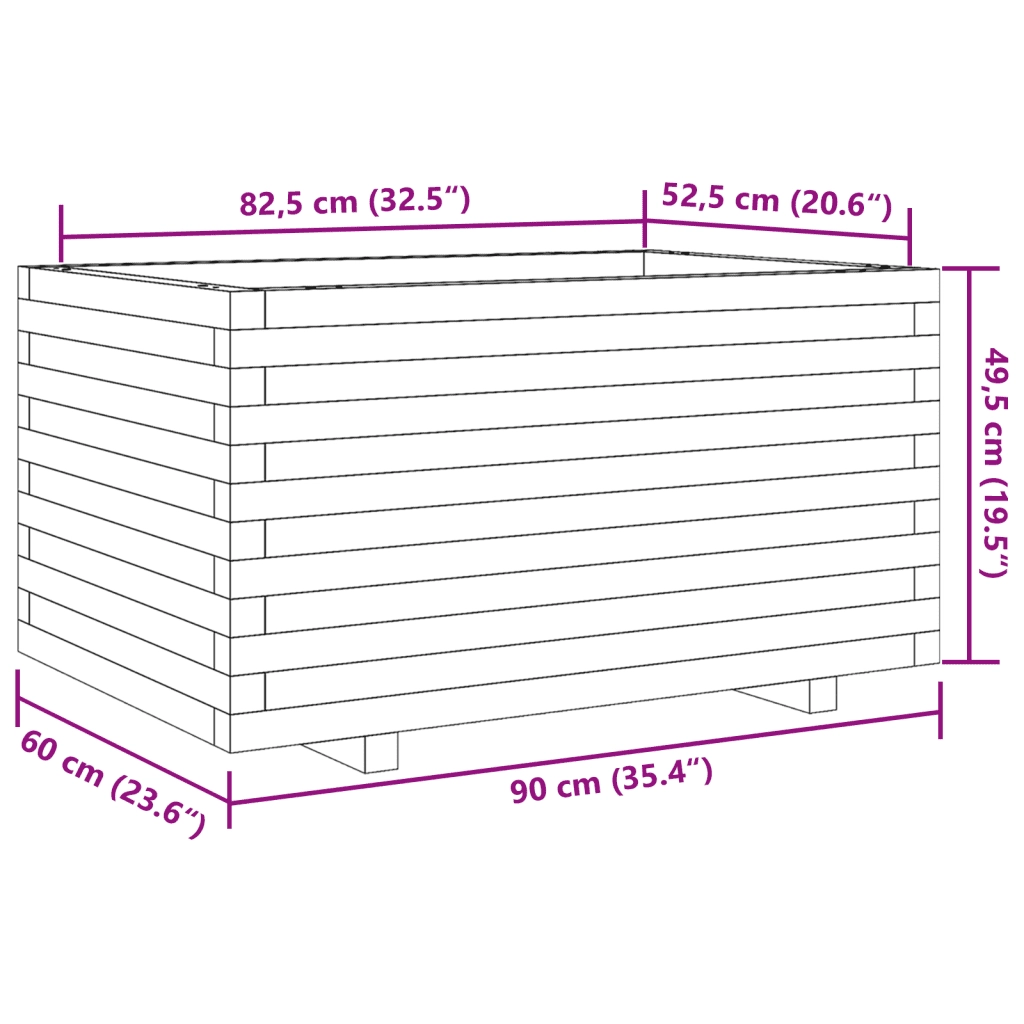 Fioriera da Giardino 90x60x49,5 cm in Legno Massello di Pino 847383
