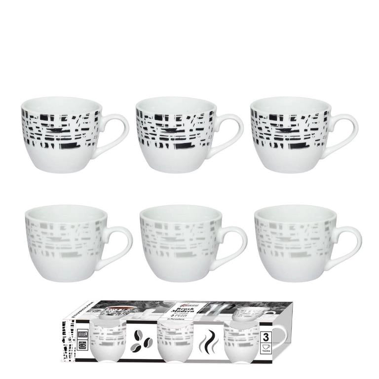 Set 3 Tazzine Tazze Caffè in Ceramica Senza Piattini Brusch Modern 2 Colori