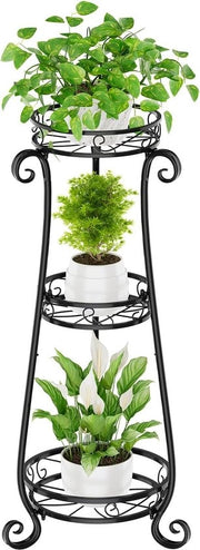 Standarizzazione per fiori, standarizzazione per piante, metallo, 87 cm alto, rete per fiori, rete per piante, trappola per piante in acciaio inossidabile, trappola per fiori per veranda, giardino, balcone, soggiorno, angolo (3 livelli, nero)