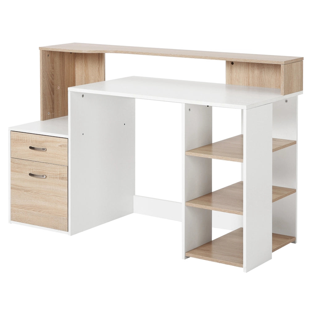 Scrivania per Computer ¨C Xylo ¨C Legno MDF con Ripiani 137x55x92cm Bianco Moderna