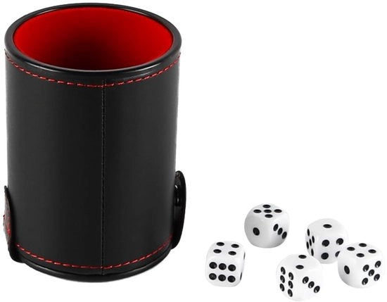 Bicchierino Professionale in Pelle PU - 5 Piatte - Silenzioso - Fondoscala Doppio - Interno in Pelle Rossa - Set a Doppio