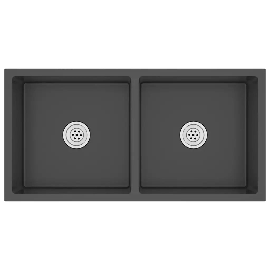 Lavello da Cucina-Lavorato a Mano Nero Acciaio Inox