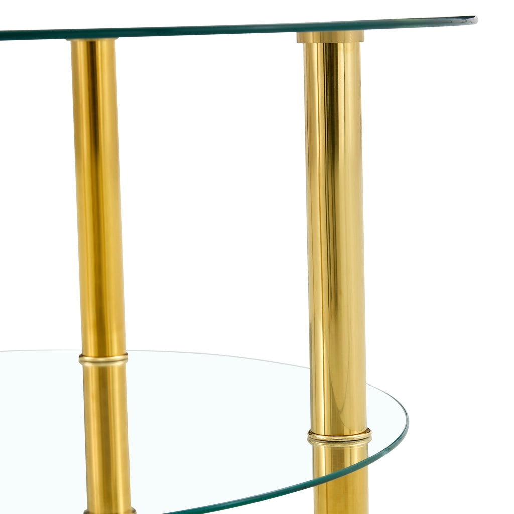 TAVOLINO DA CAFFÈ A DUE LIVELLI 70/60 CM IN VETRO TEMPERATO ORO