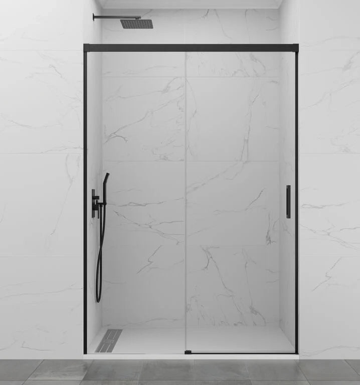 Box doccia frontale BASIC 1 fisso + 1 scorrevole 180-190 cm (66-71) nero opaco vetro trasparente