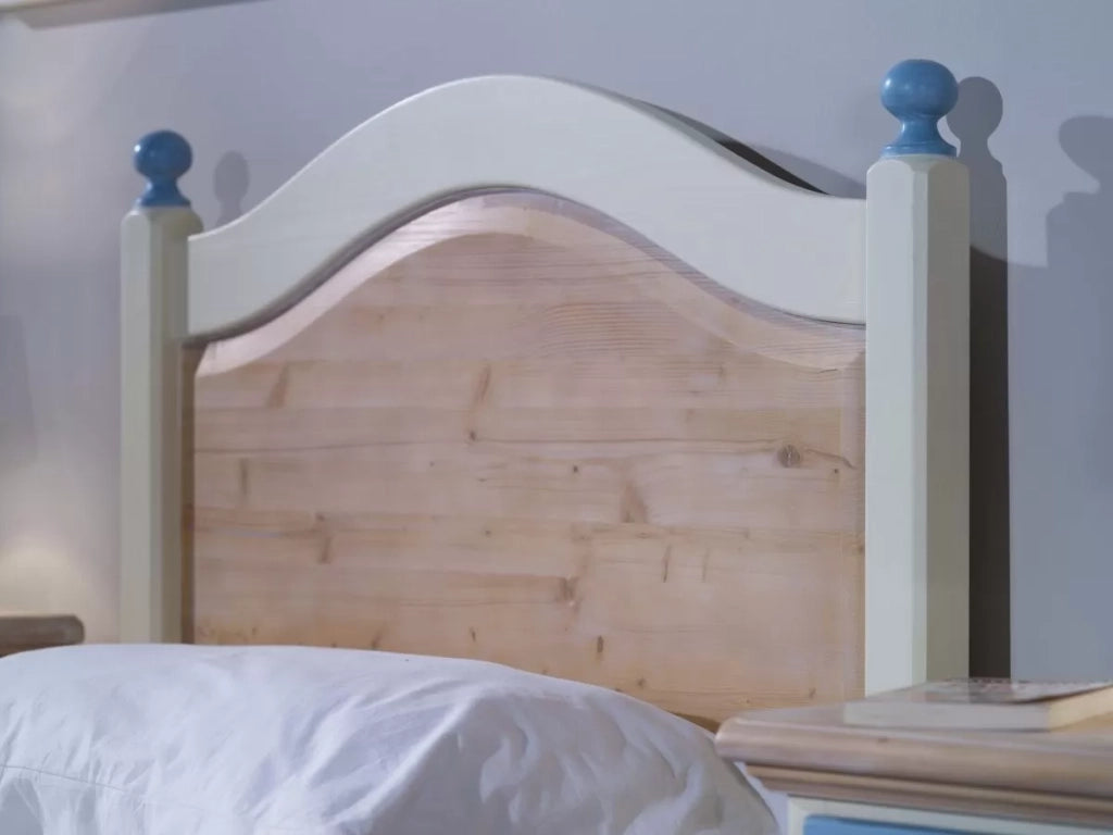 Letto singolo arte povera legno shabby azzurro e miele 98x212x111 (2229) - Mobili 2G