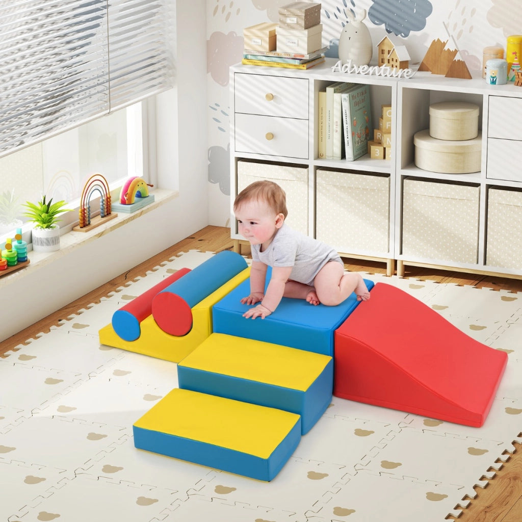 Blocchi da arrampicata in schiuma per bambini piccoli, Set di 7 pezzi per gioco morbido con chiusure a strappo per gattonare Multicolore