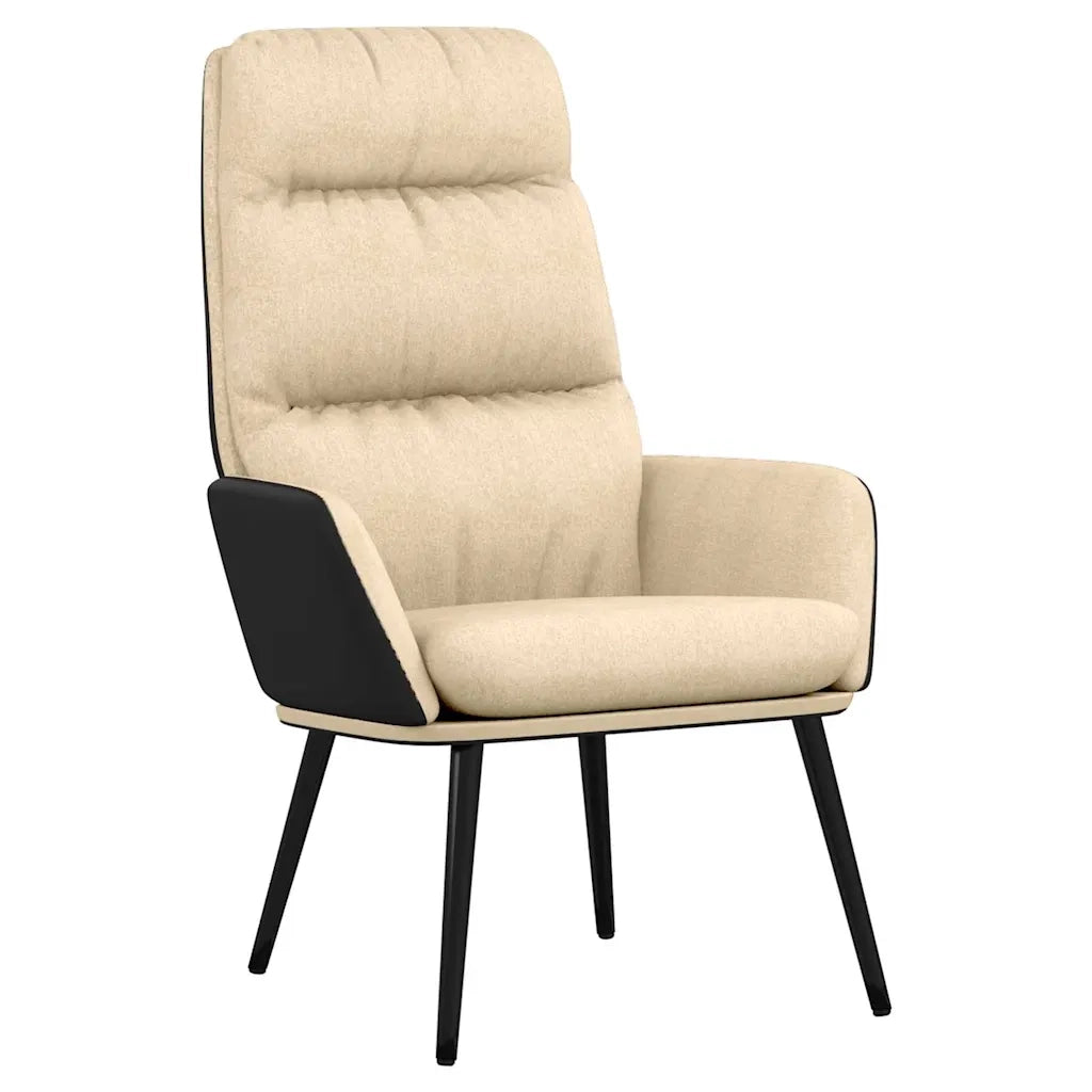 Divano Sedia-Poltrona Relax con Sgabello Crema in Tessuto e Similpelle
