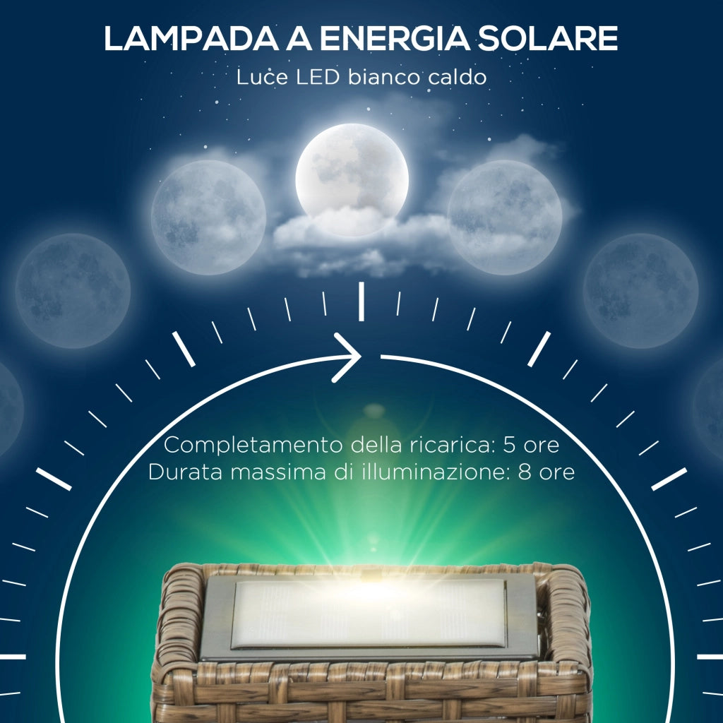 Lampada Solare da Giardino ¨C zephmum ¨C Acciaio e Rattan, Nero e Marrone, 15.5x15.5x69 cm