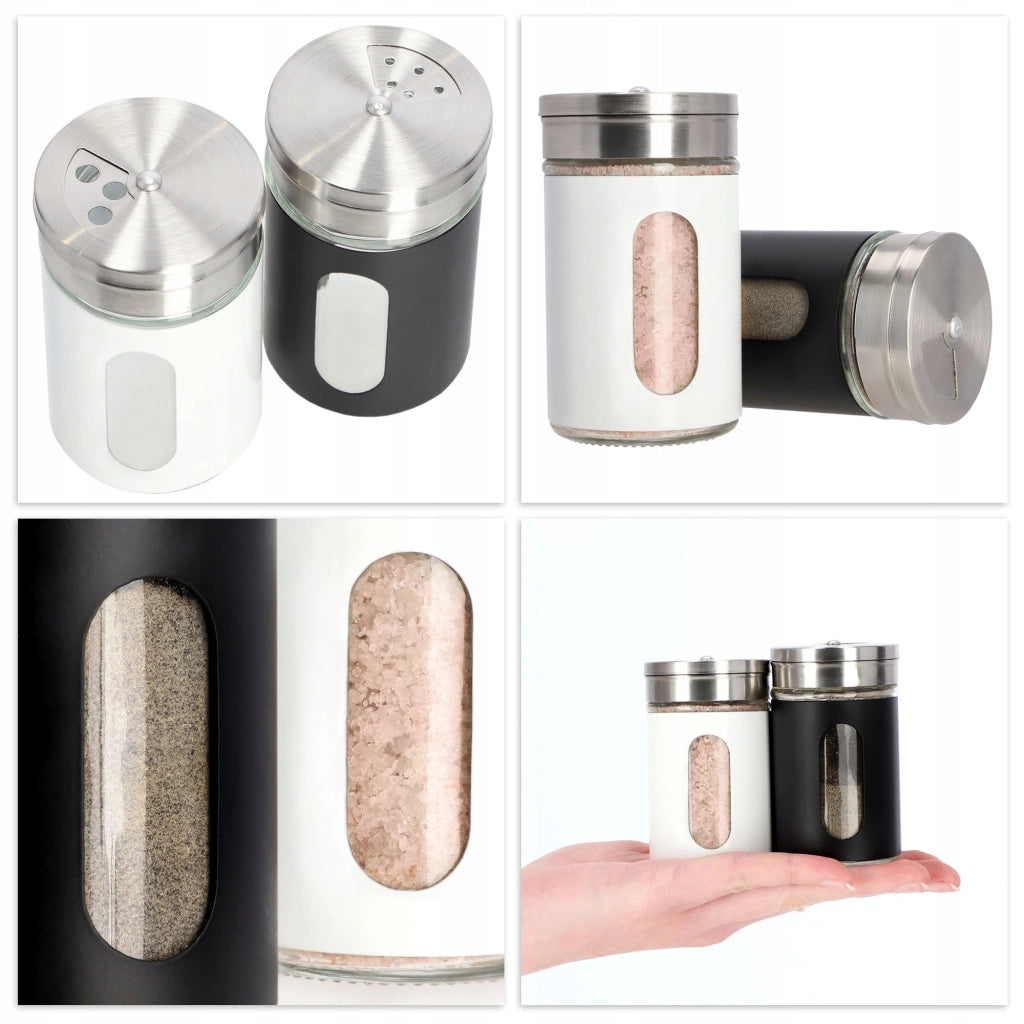 Saliera KADAX, contenitore per sale, bianco, 90 ml, in vetro e acciaio, per condimenti.