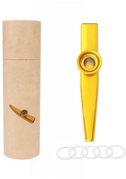 Strumento Musicale di Kazoo in Lega di Alluminio - Portatile - 10 cm - Leggero - Incluso 5 Membranen di Flauto - Scatola Cilindrica