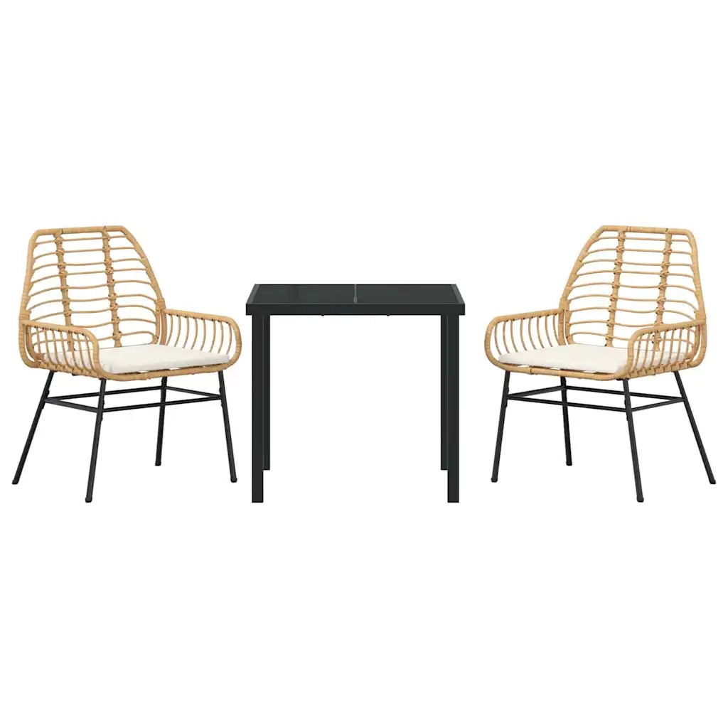 Set da Pranzo per Giardino 3 pcs Marrone polyrattan