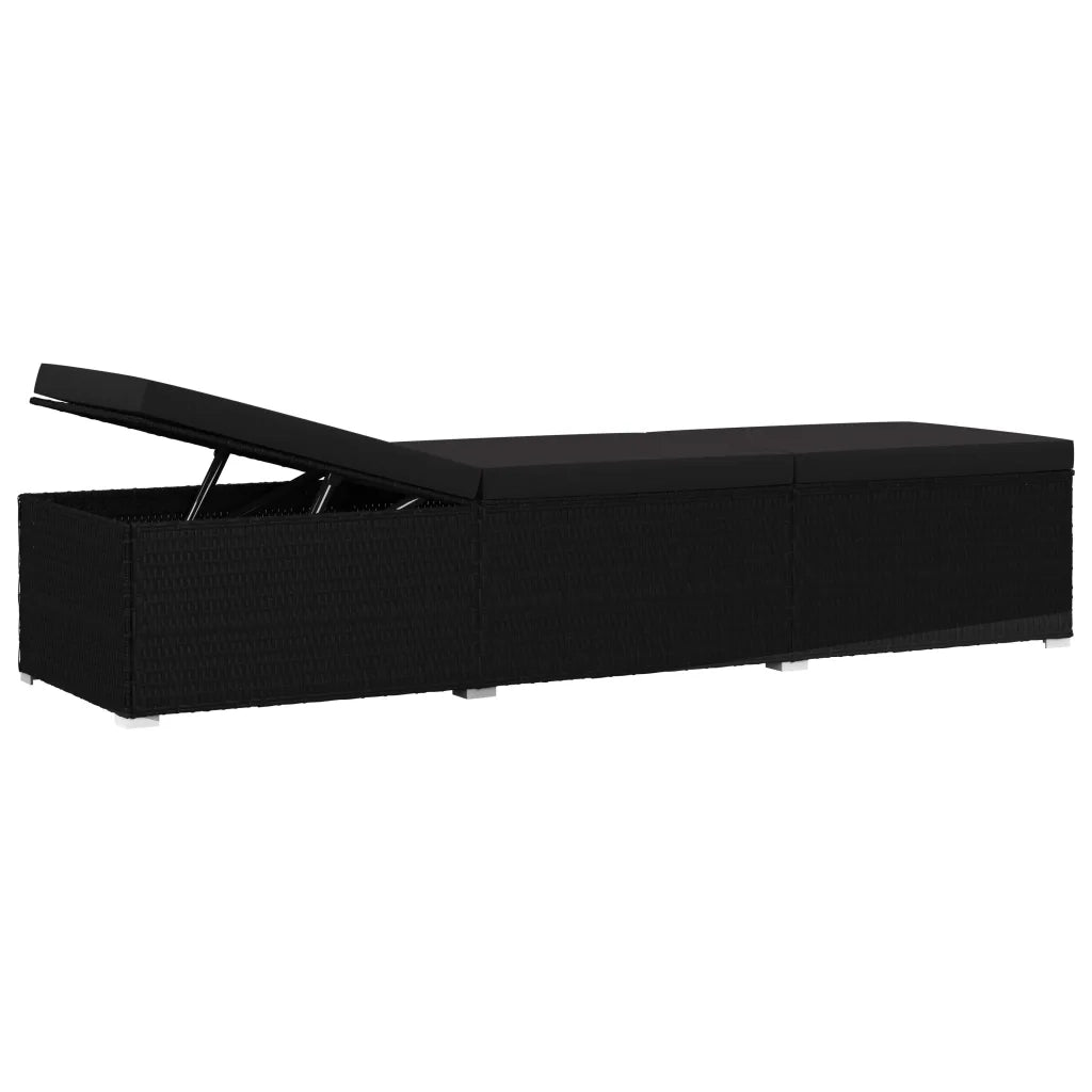 Lettino Prendisole con Cuscino in Polyrattan Nero 46221