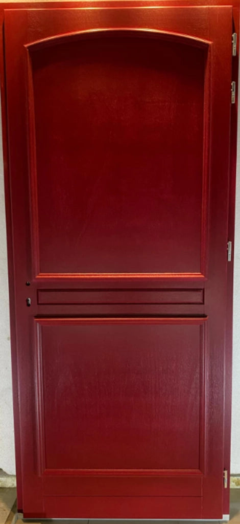 Porta d'ingresso in legno pieno, carene rosso RAL 3004, H,215xl,90 a spingere a destra Cote Tableau senza maniglia