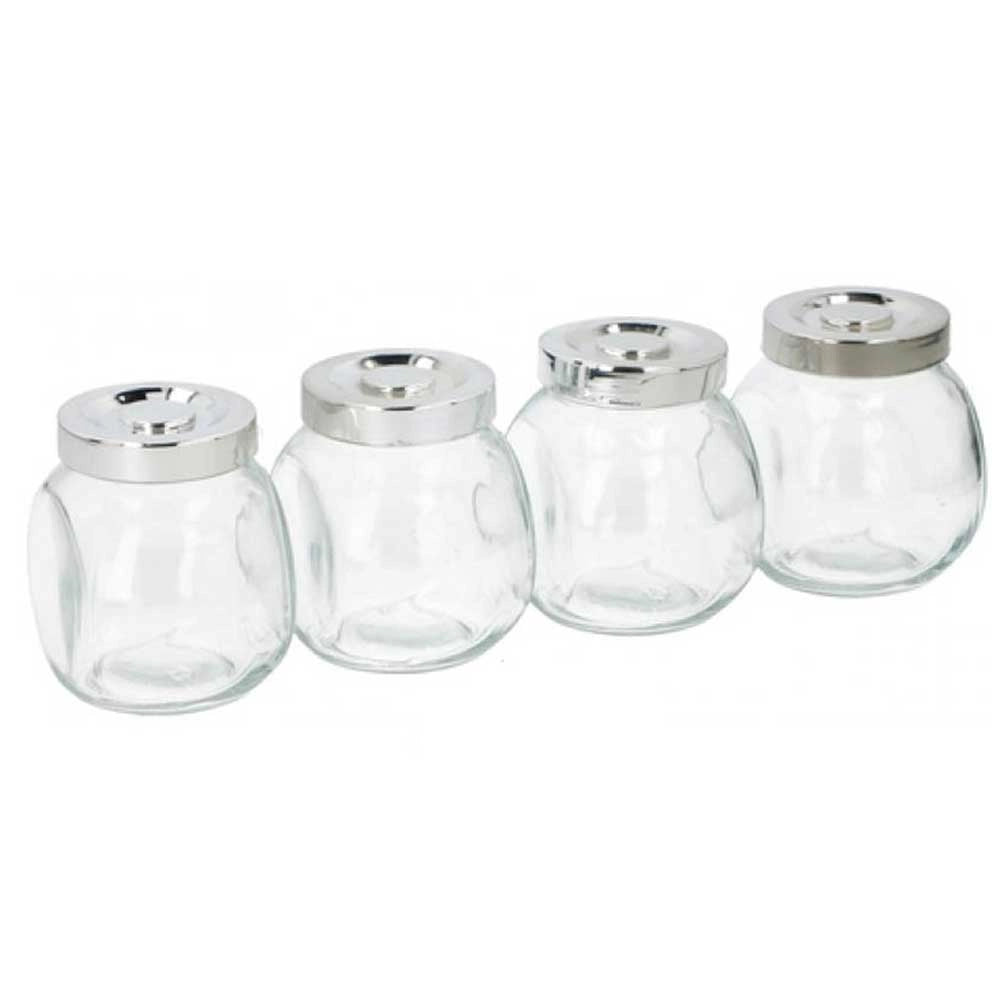 Set 4 Barattoli Contenitori Portaspezie Porta Alimenti Vetro con Coperchio 200ml