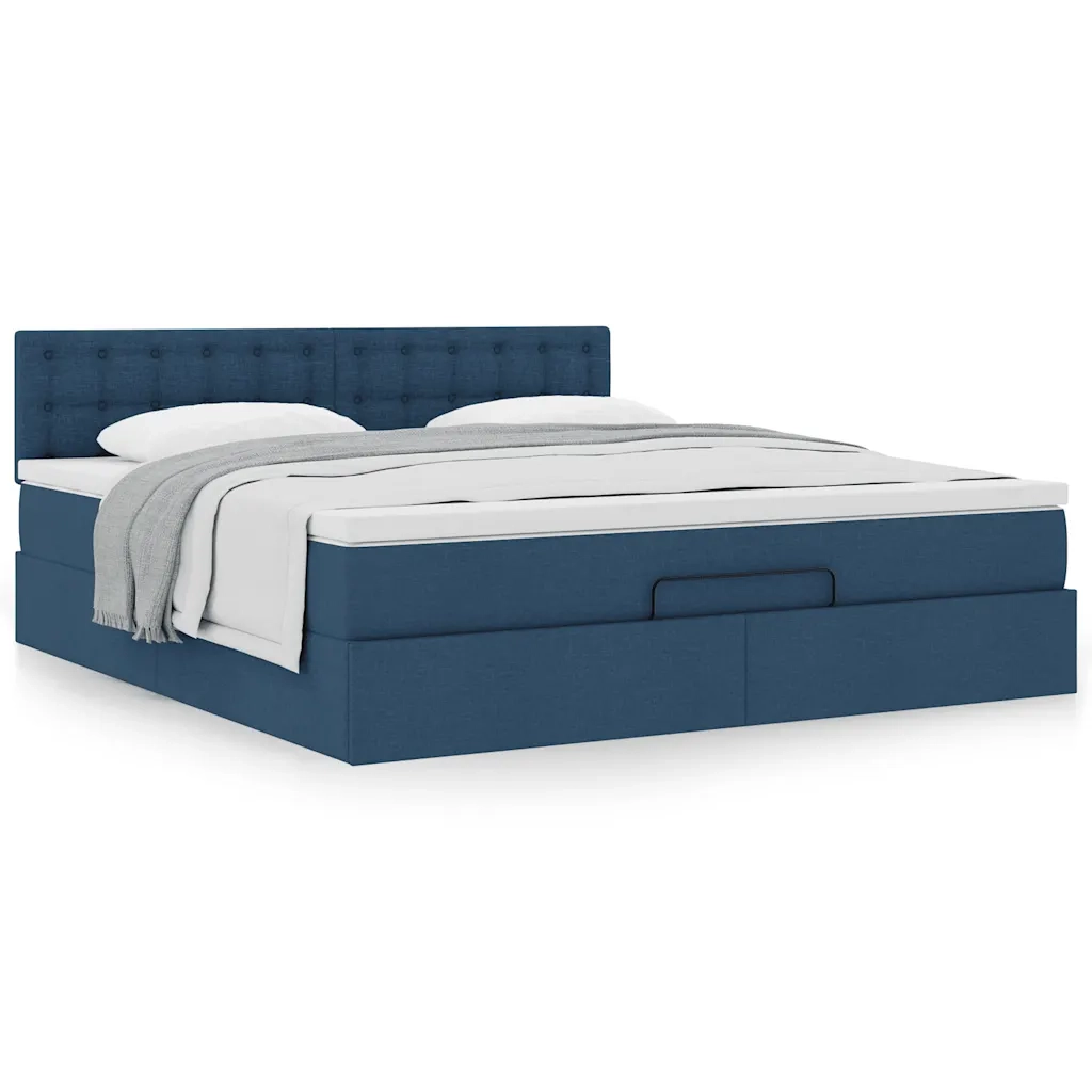 Struttura Letto Pouf con Materasso Blu 160x200 cm in Tessuto 3311642