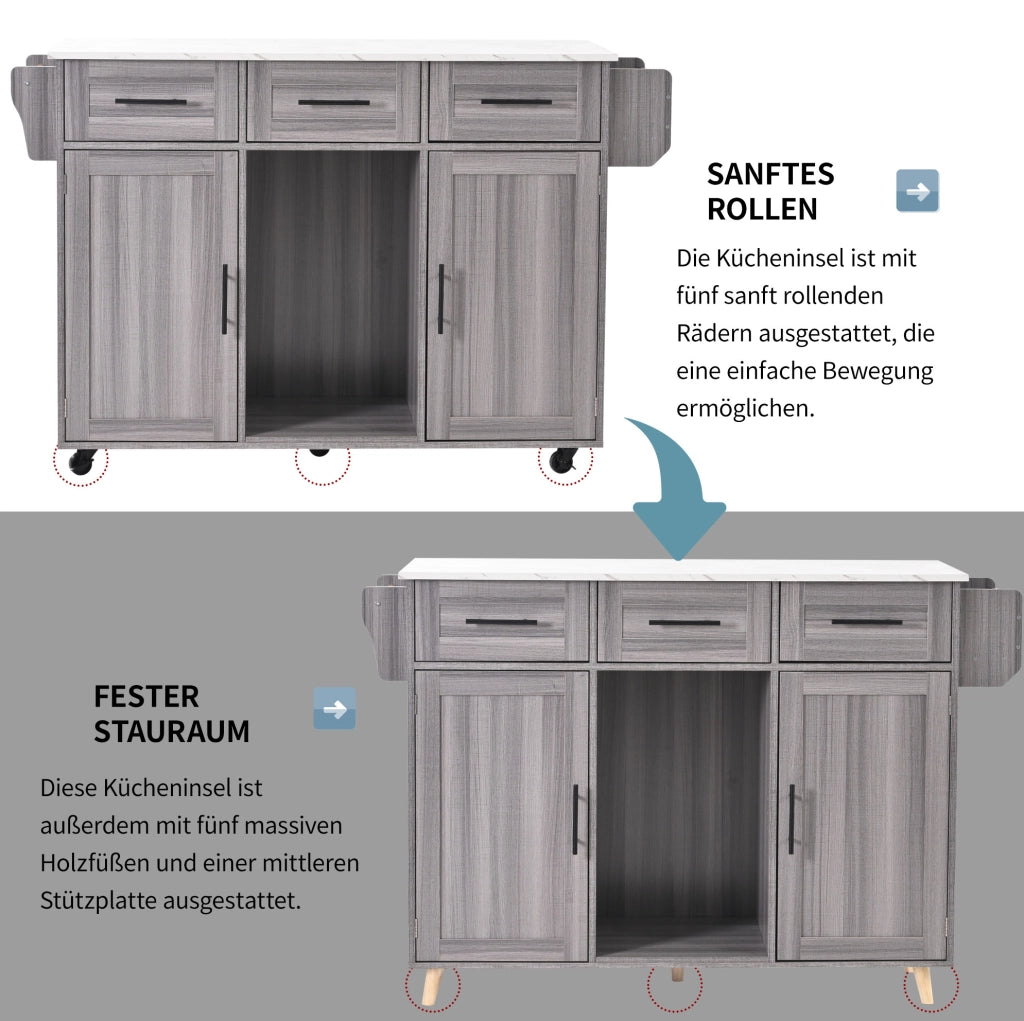 Carrello da cucina con piano ribaltabile 139x46(71)x91;5 cm; grigio e bianco