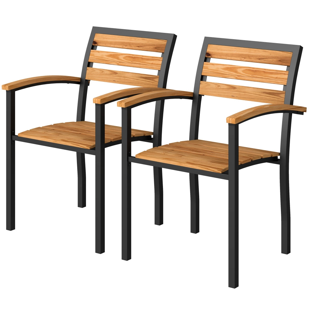 Set di 2 Sedie Impilabili da Esterno in Legno con Finitura Naturale.