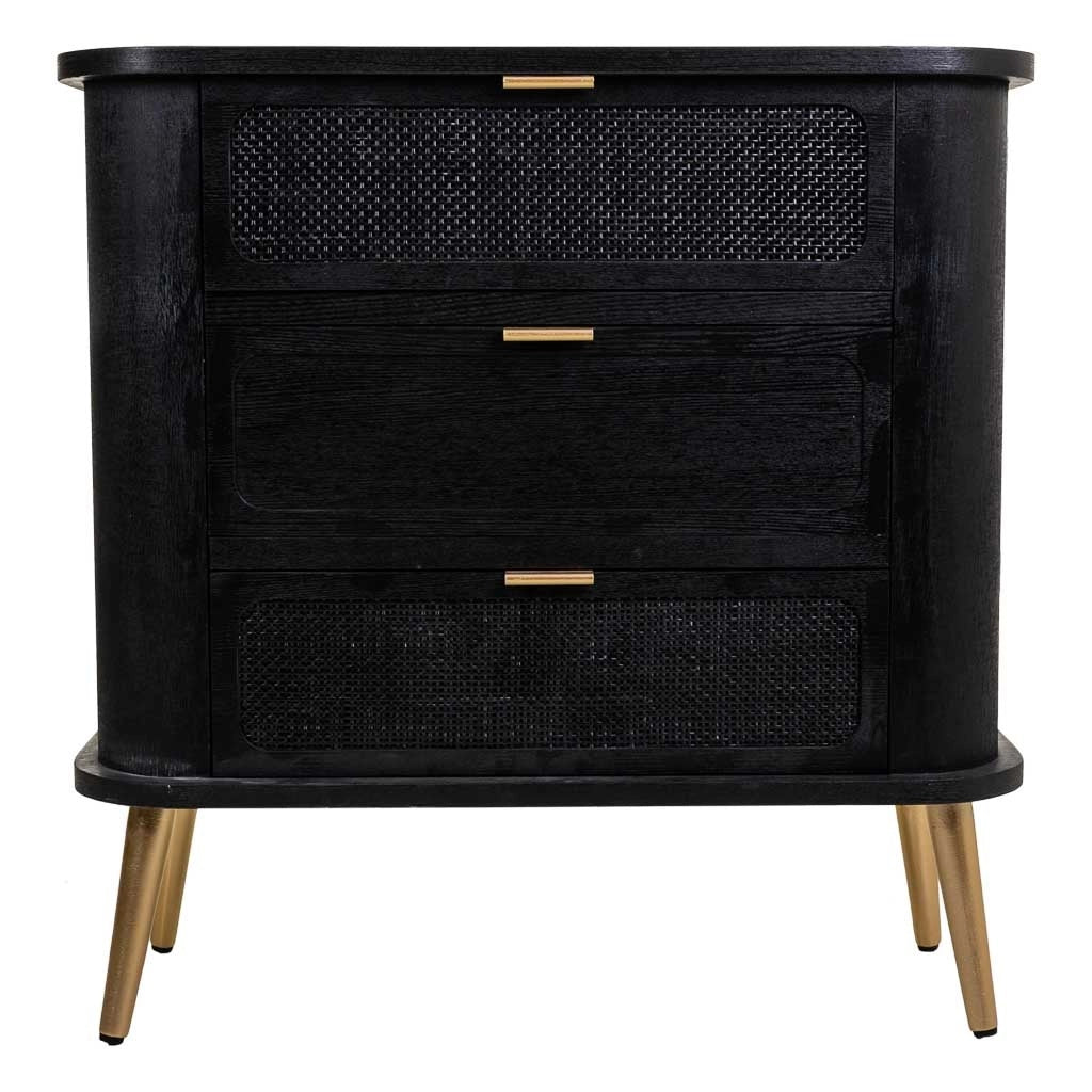 Cassettiera in legno e rete laccata nera 80x35x81h