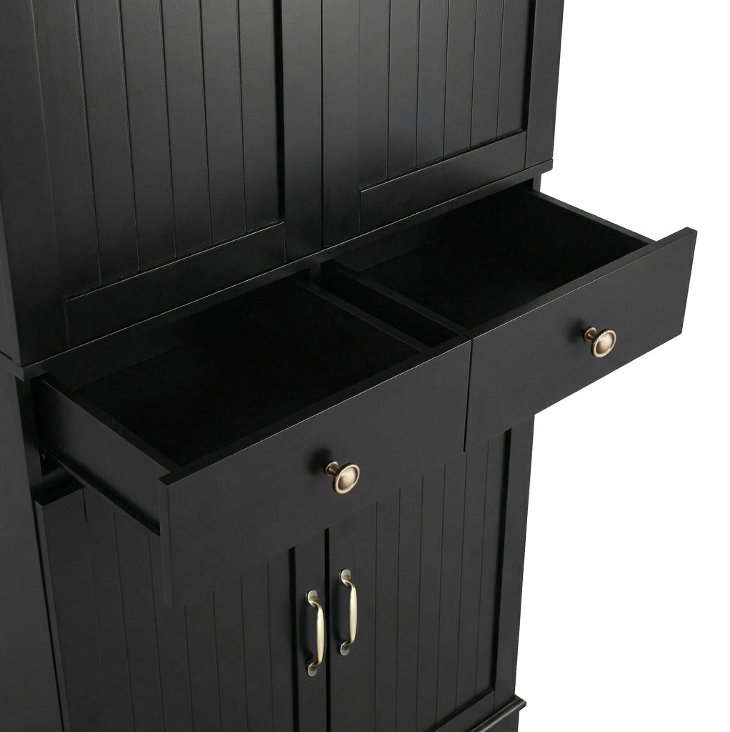 Armadio alto 77x40x181 cm con ripiani regolabili e cassetti in MDF nero