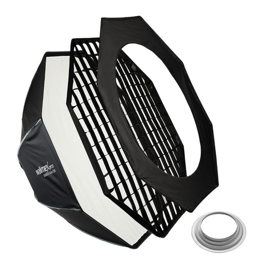 Studio Softbox Octagon 120cm + adattatore softbox per Hensel Expert, ruotabile a 360°, con griglia, maschera, adattatore Bowens e borsa per il trasporto
