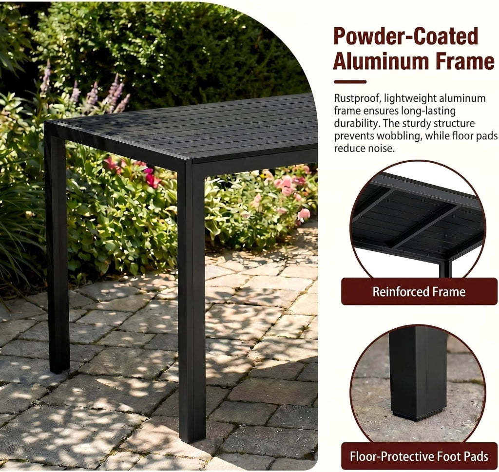 Tavolo da Giardino Moderno in WPC 110 x 70 cm, Tavolo da Pranzo per Esterno per 4-6 Persone, Tavolo da Balcone Salvaspazio in Alluminio, Design Effetto Legno,Nero