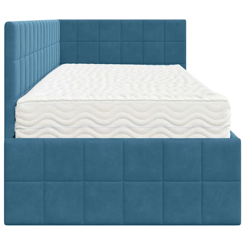 Letto singolo | Letto per adulti | Struttura Letto Angolare con Materasso 2 pcs Blu Velluto