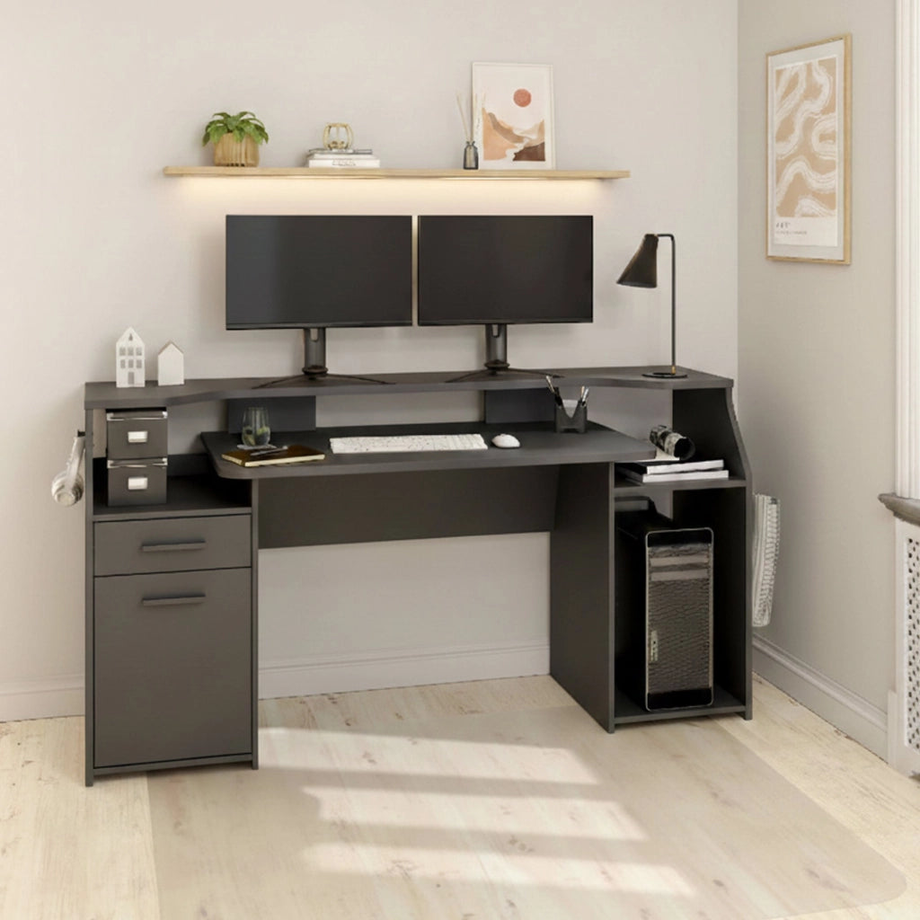 Scrivania Zennithor, tavolo da lavoro dotato di 1 anta e 1 cassetto, ideale per ufficio e gaming, 171x62 h89 cm, Grigio