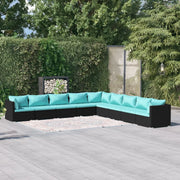 Set Divani da Giardino 9 pz con Cuscini in Polyrattan Nero cod mxl 30054