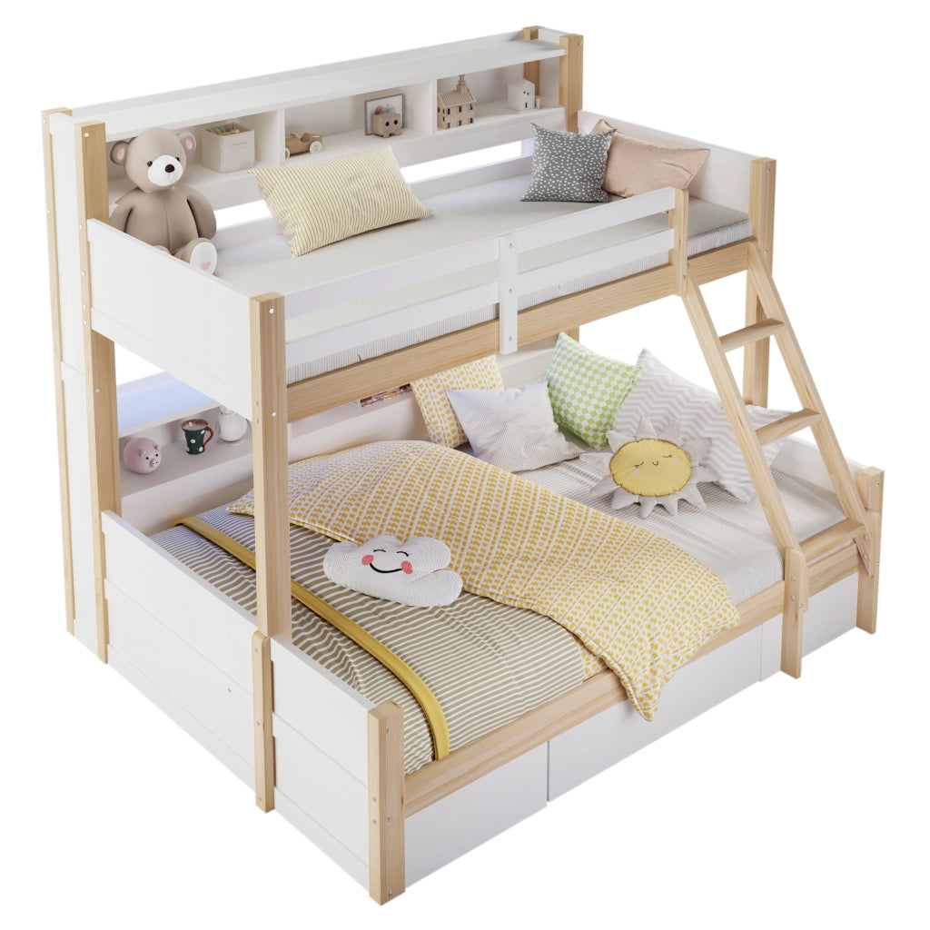 LETTO A CASTELLO 90x200 cm+140x200 cm in pino bianco/naturale