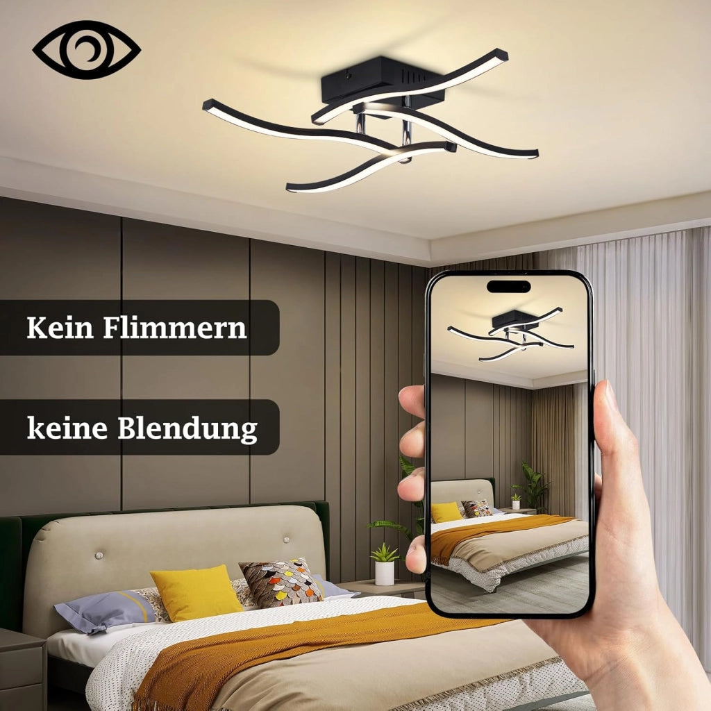 ZMH Lampada da soffitto plafoniera LED 24W nera moderna design ondulato per cucina soggiorno corridoio