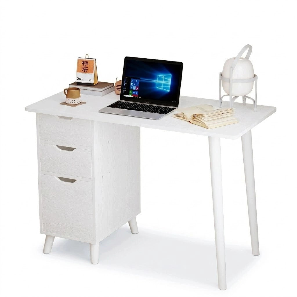 Scrivania bianca da scuola con cassetti, tavolino in stile loft scandinavo