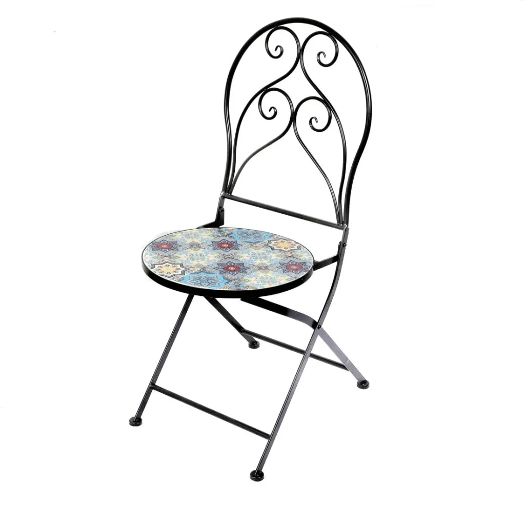 Set di 2 sedie da giardino pieghevoli bistrot collezione PORTO – Mosaico decorativo – Metallo nero – 30x50x93 cm