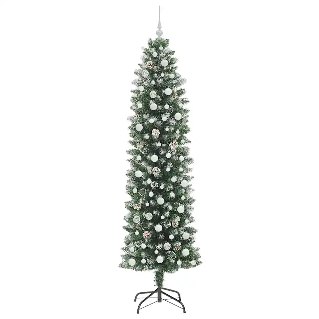 Albero di Natale Artificiale Sottile Verde e Bianco 240 cm