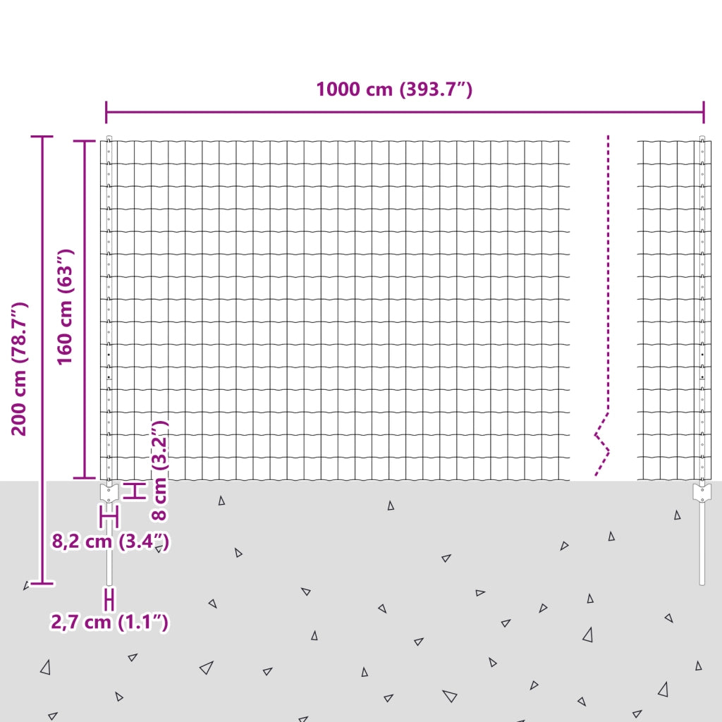 Recinzione Euro con 10 Post in Argento 1,6x10 m in Acciaio