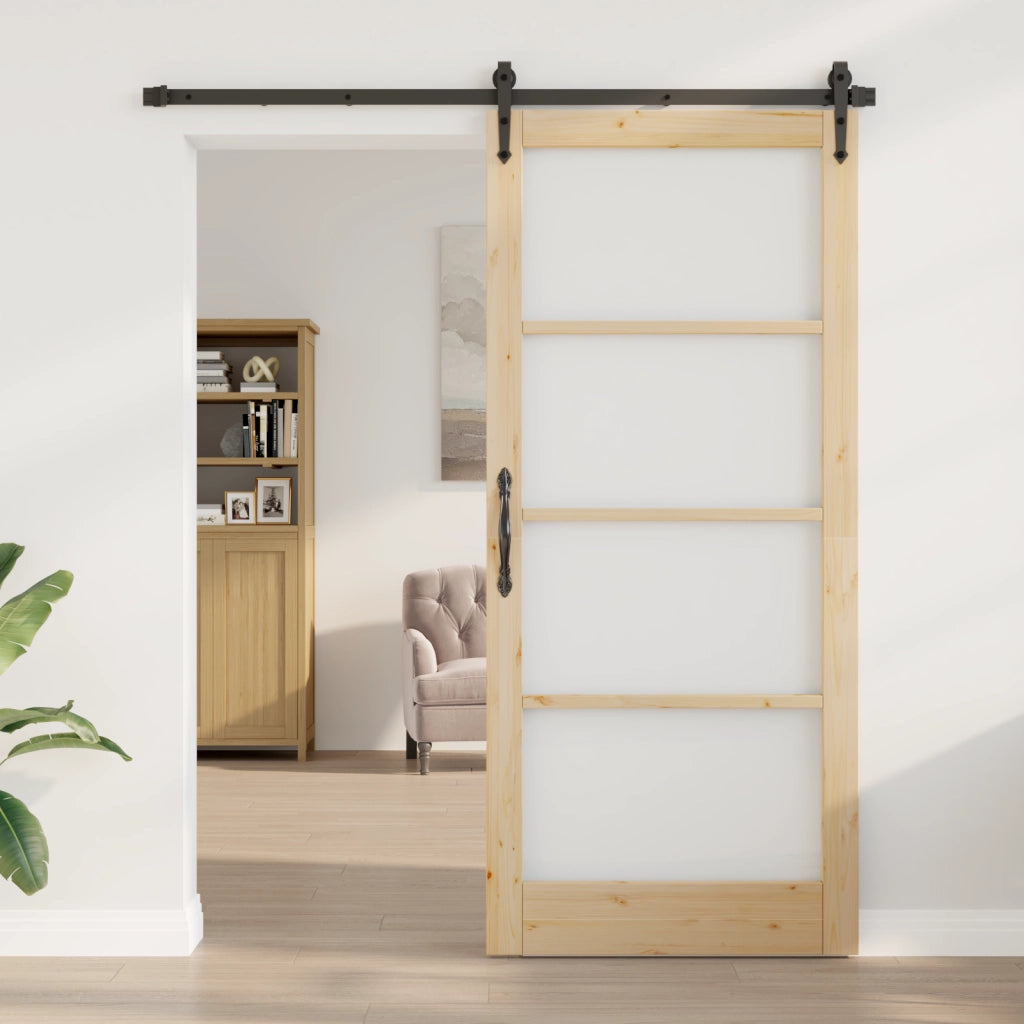 Set Porta Scorrevole  con Fissaggi 93x211 cm Legno Massello di Pino