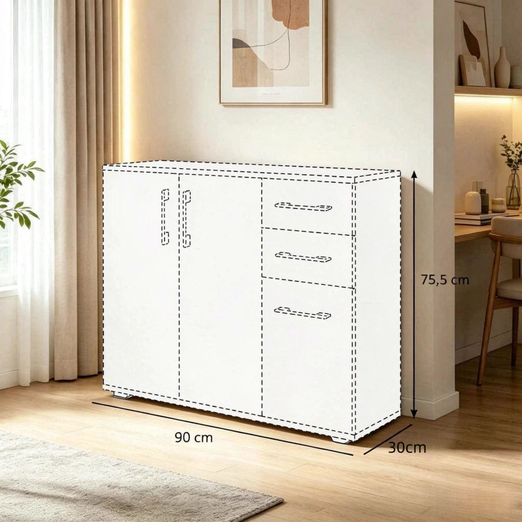 CREDENZA moderna 90 x 30 x 75,5 cm bianco/naturale in MDF e truciolare