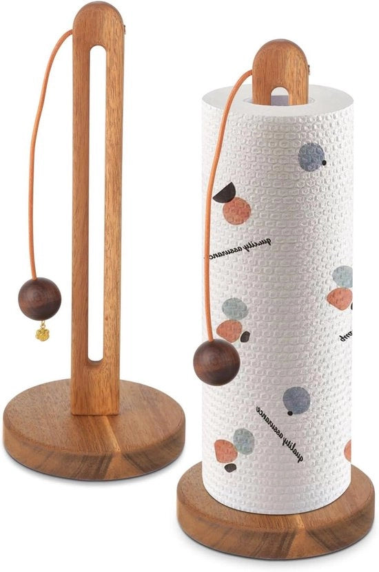 Supporto per Rotoli di Carta da Cucina in Legno con Funzione di Sospensione e Design Antiscivolo per Tavolo da Cucina e da Pranzo - Adatto per Rotoli Grandi di Carta da Cucina