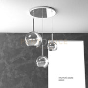 SOSP. BIANCO TONDA 3 LUCI VETRI (1 GRANDE+1 MEDIO+1 PICCOLO) TUTTI CROMO 1155BI-S3 TMIX-CR